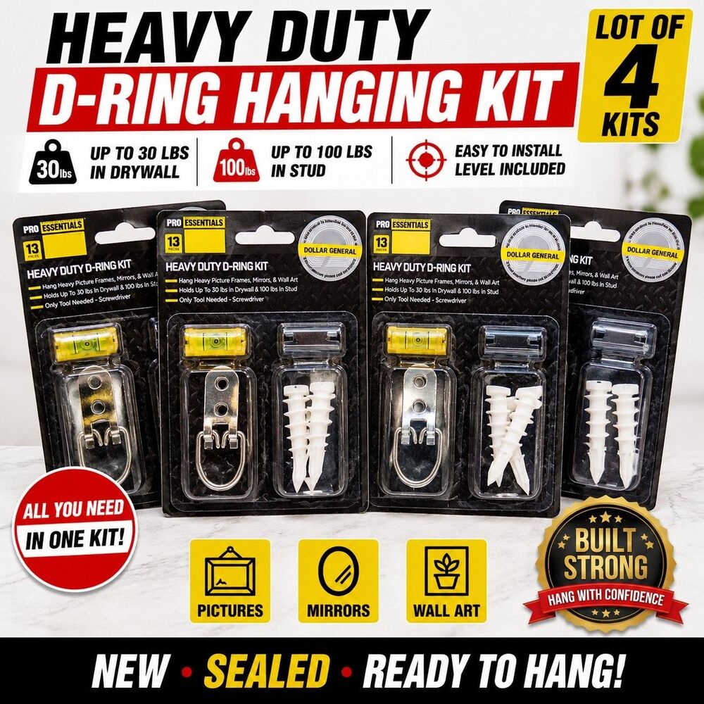 Lot of 4 Heavy Duty D-Ring Picture Hanging Kits Wall Mirror Frame Hardware New
